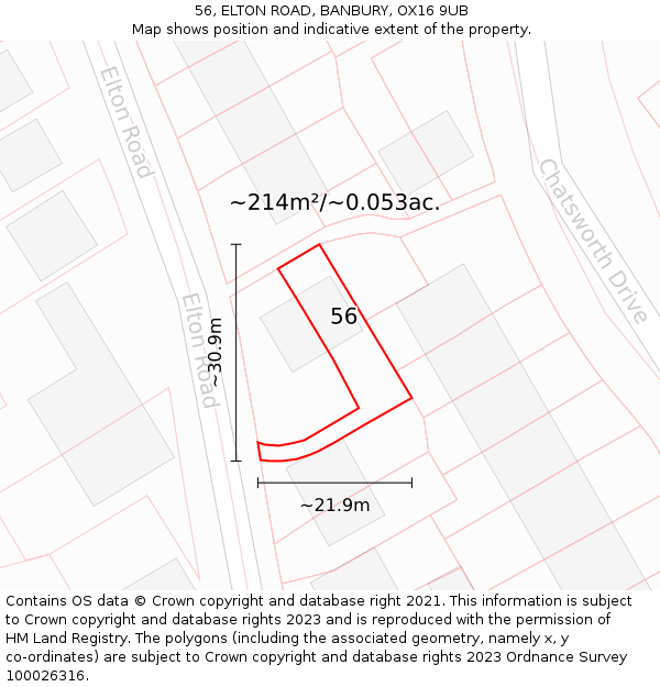 56, ELTON ROAD, BANBURY, OX16 9UB: Plot and title map