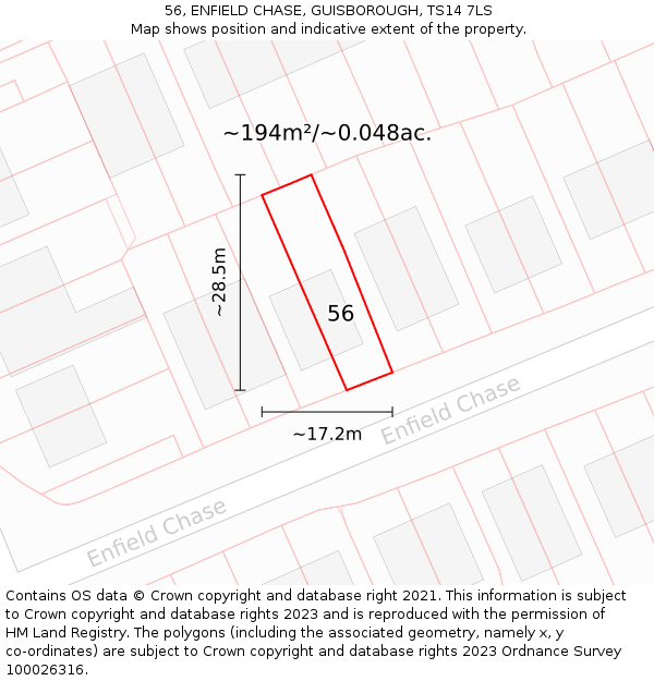 56, ENFIELD CHASE, GUISBOROUGH, TS14 7LS: Plot and title map