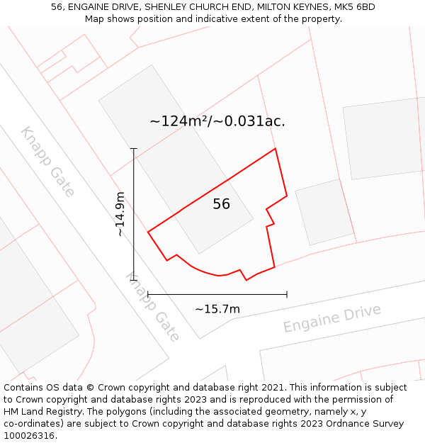 56, ENGAINE DRIVE, SHENLEY CHURCH END, MILTON KEYNES, MK5 6BD: Plot and title map