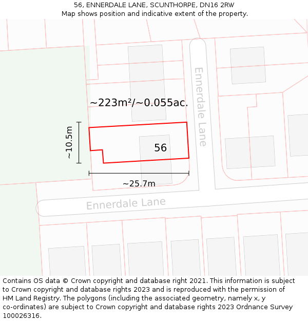 56, ENNERDALE LANE, SCUNTHORPE, DN16 2RW: Plot and title map