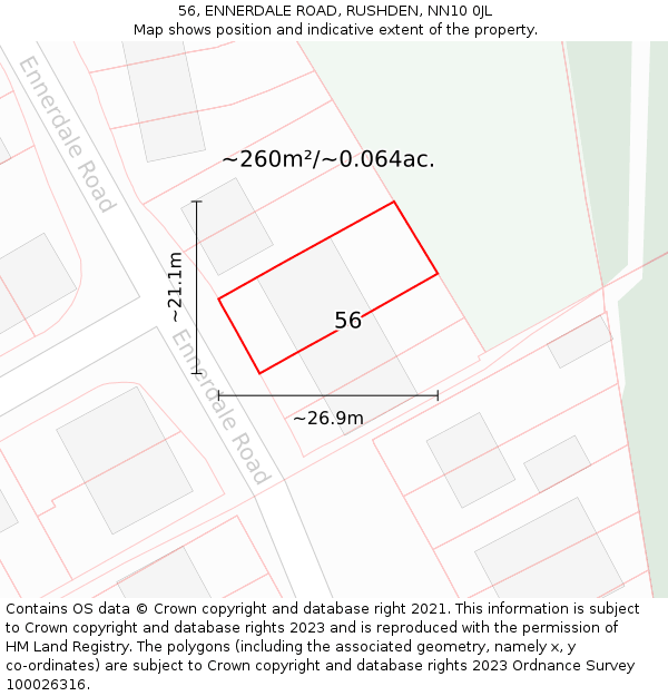 56, ENNERDALE ROAD, RUSHDEN, NN10 0JL: Plot and title map