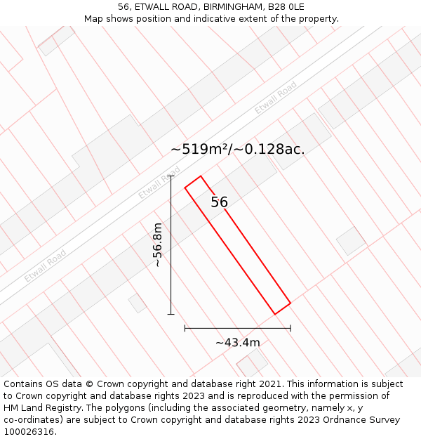 56, ETWALL ROAD, BIRMINGHAM, B28 0LE: Plot and title map