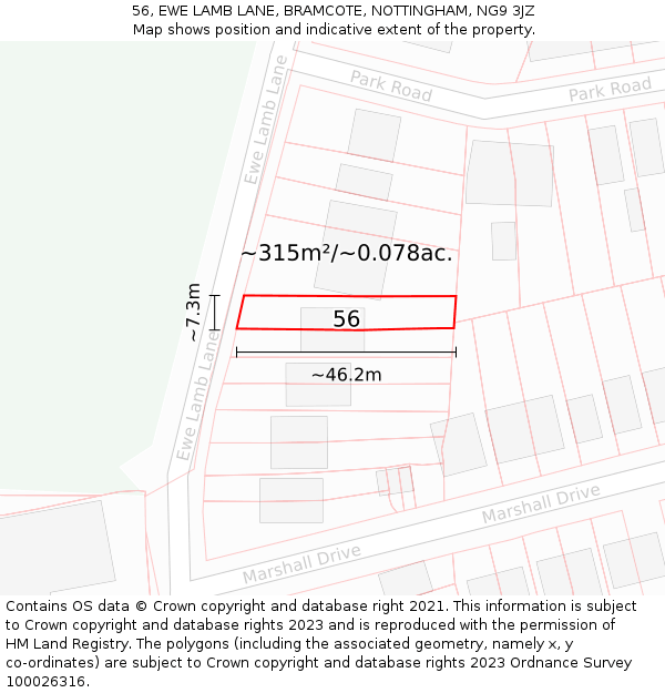 56, EWE LAMB LANE, BRAMCOTE, NOTTINGHAM, NG9 3JZ: Plot and title map