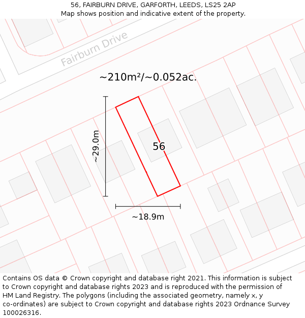56, FAIRBURN DRIVE, GARFORTH, LEEDS, LS25 2AP: Plot and title map