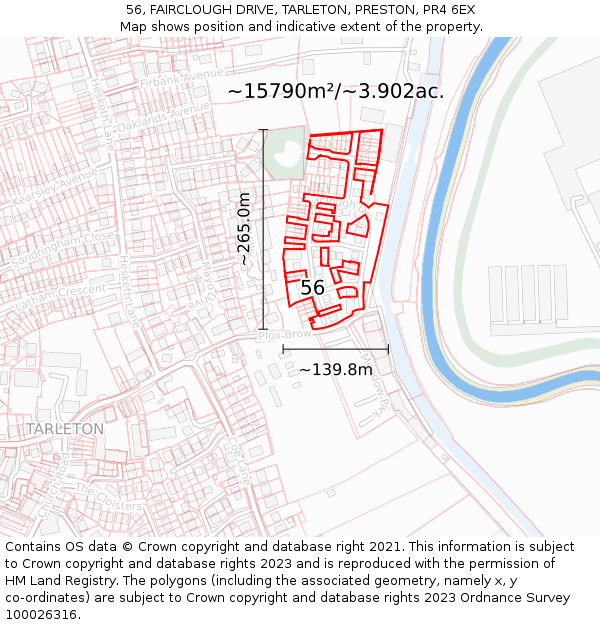 56, FAIRCLOUGH DRIVE, TARLETON, PRESTON, PR4 6EX: Plot and title map