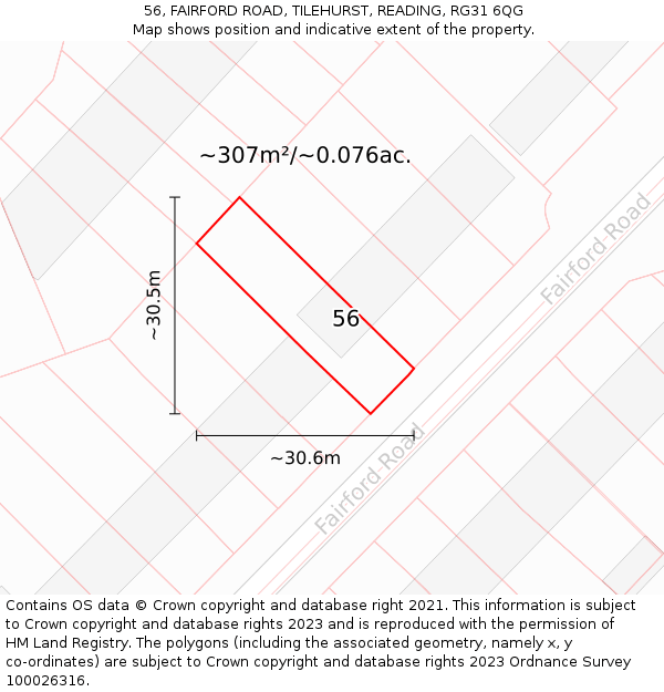 56, FAIRFORD ROAD, TILEHURST, READING, RG31 6QG: Plot and title map