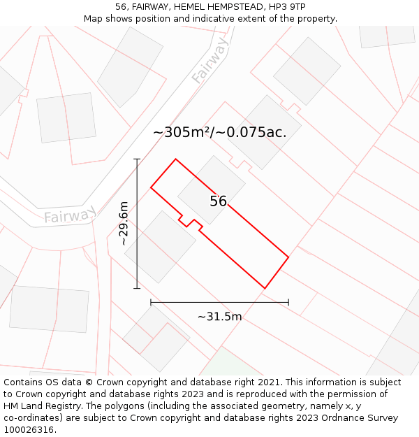 56, FAIRWAY, HEMEL HEMPSTEAD, HP3 9TP: Plot and title map