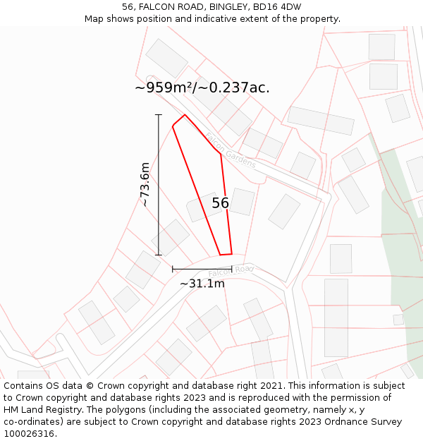 56, FALCON ROAD, BINGLEY, BD16 4DW: Plot and title map