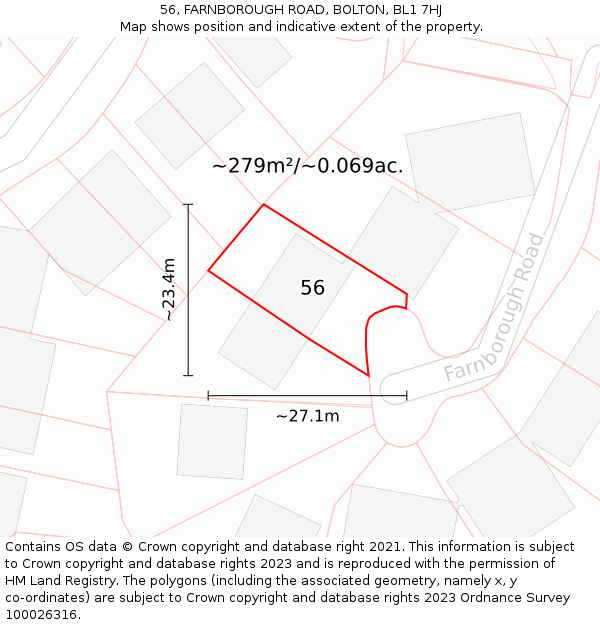 56, FARNBOROUGH ROAD, BOLTON, BL1 7HJ: Plot and title map