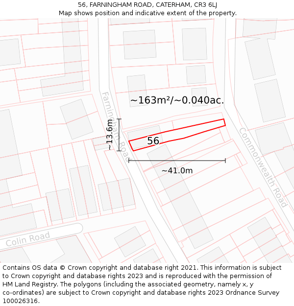 56, FARNINGHAM ROAD, CATERHAM, CR3 6LJ: Plot and title map