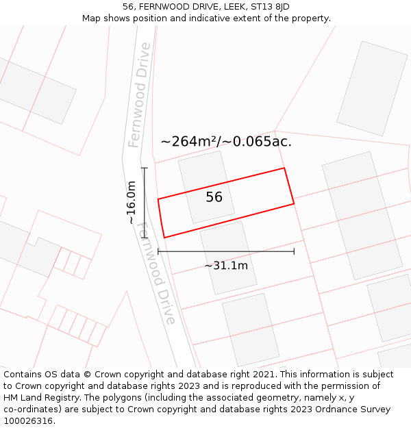 56, FERNWOOD DRIVE, LEEK, ST13 8JD: Plot and title map