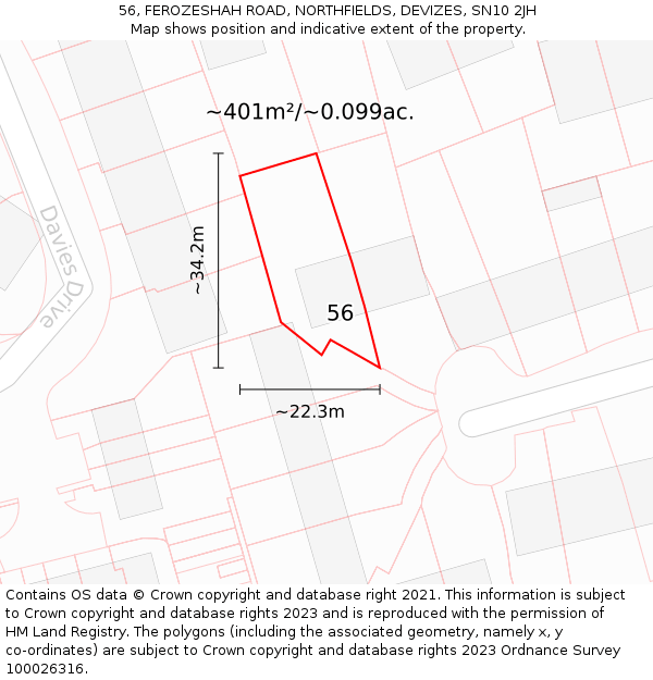 56, FEROZESHAH ROAD, NORTHFIELDS, DEVIZES, SN10 2JH: Plot and title map