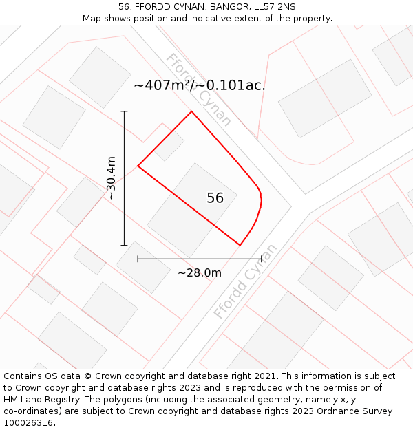 56, FFORDD CYNAN, BANGOR, LL57 2NS: Plot and title map