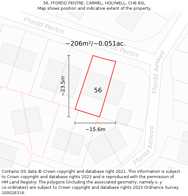 56, FFORDD PENTRE, CARMEL, HOLYWELL, CH8 8SL: Plot and title map