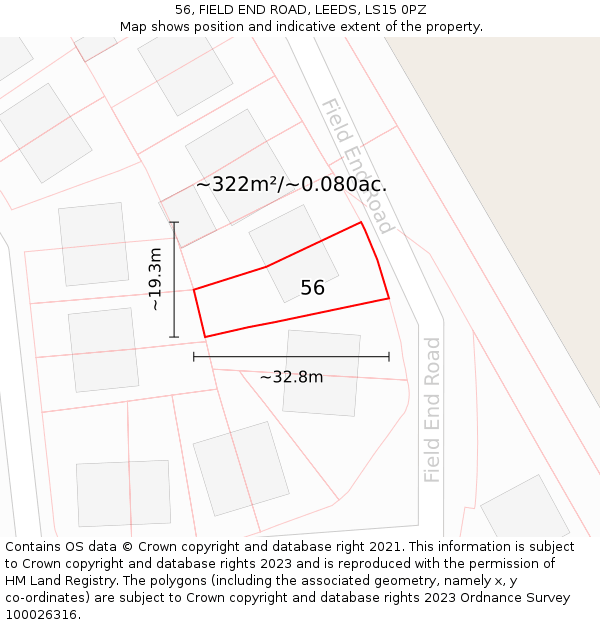 56, FIELD END ROAD, LEEDS, LS15 0PZ: Plot and title map