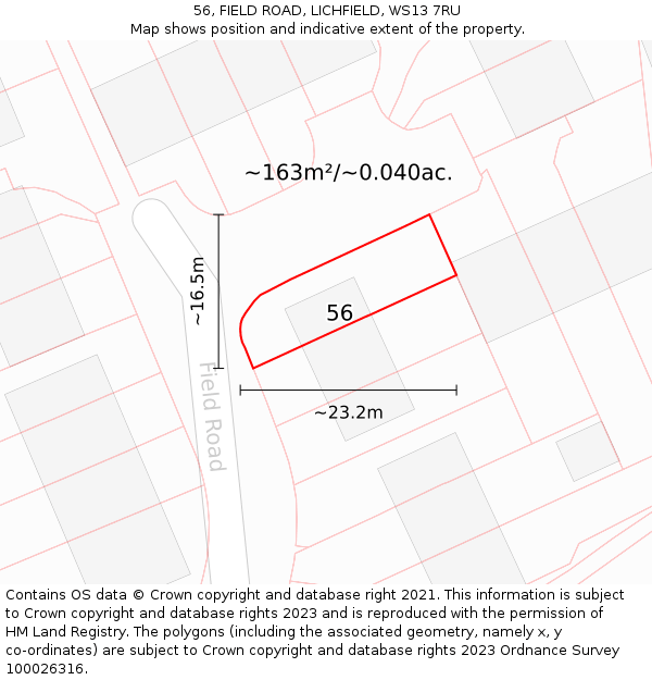 56, FIELD ROAD, LICHFIELD, WS13 7RU: Plot and title map