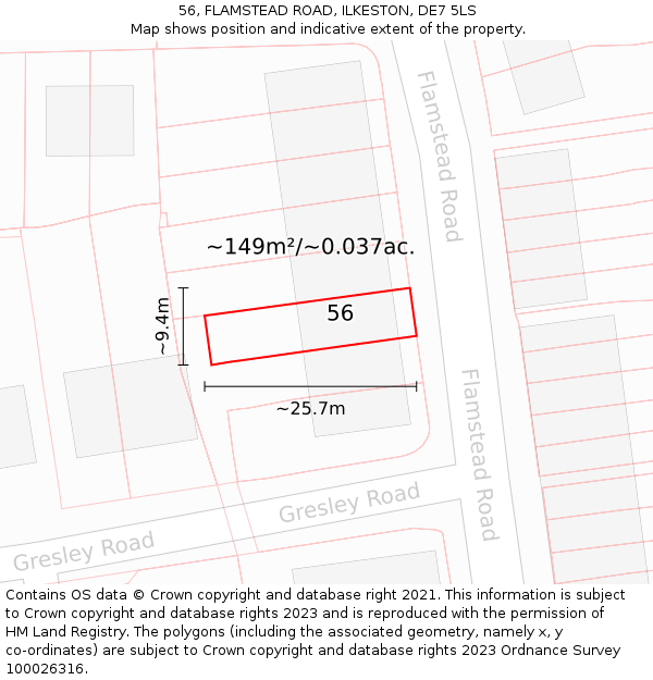56, FLAMSTEAD ROAD, ILKESTON, DE7 5LS: Plot and title map