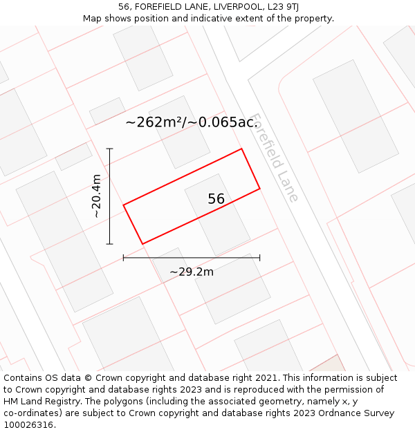 56, FOREFIELD LANE, LIVERPOOL, L23 9TJ: Plot and title map