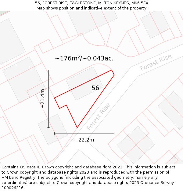 56, FOREST RISE, EAGLESTONE, MILTON KEYNES, MK6 5EX: Plot and title map