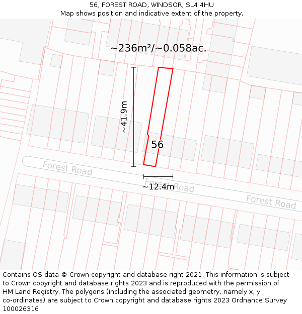 56, FOREST ROAD, WINDSOR, SL4 4HU: Plot and title map