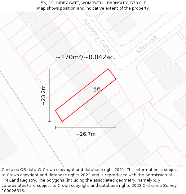 56, FOUNDRY GATE, WOMBWELL, BARNSLEY, S73 0LF: Plot and title map