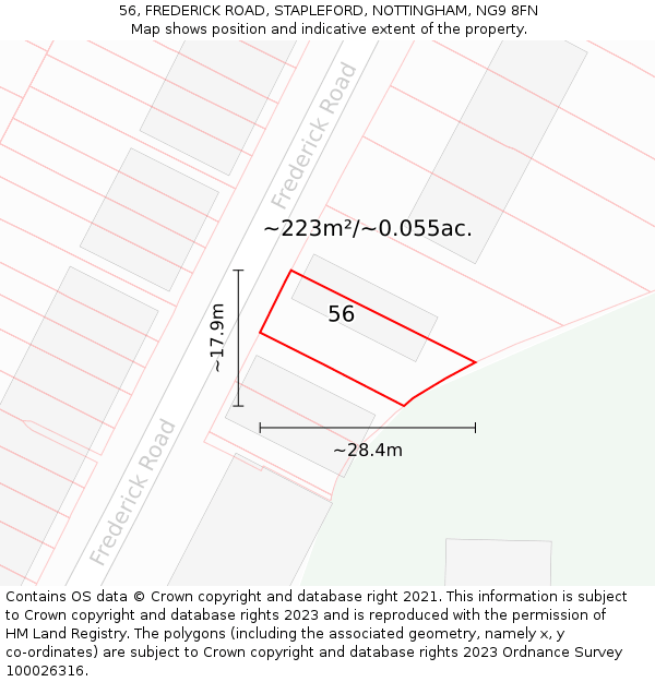 56, FREDERICK ROAD, STAPLEFORD, NOTTINGHAM, NG9 8FN: Plot and title map