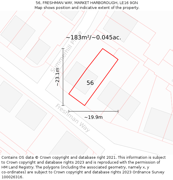 56, FRESHMAN WAY, MARKET HARBOROUGH, LE16 9GN: Plot and title map
