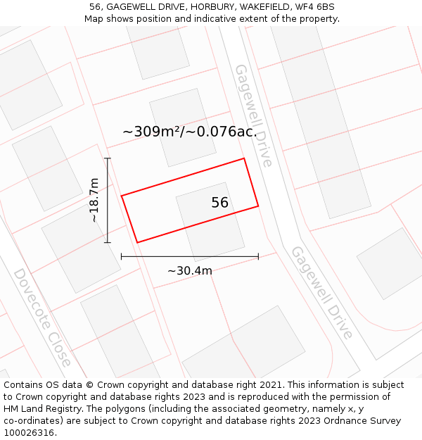 56, GAGEWELL DRIVE, HORBURY, WAKEFIELD, WF4 6BS: Plot and title map