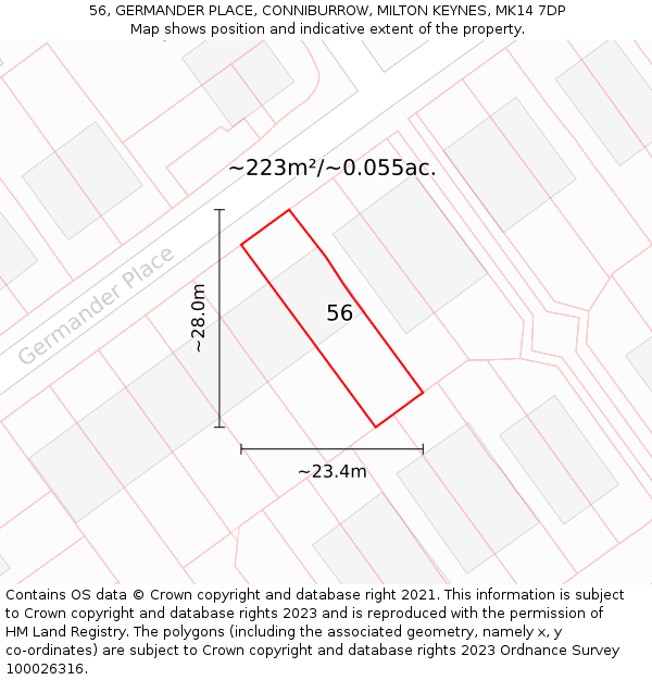 56, GERMANDER PLACE, CONNIBURROW, MILTON KEYNES, MK14 7DP: Plot and title map
