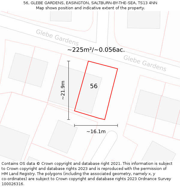 56, GLEBE GARDENS, EASINGTON, SALTBURN-BY-THE-SEA, TS13 4NN: Plot and title map