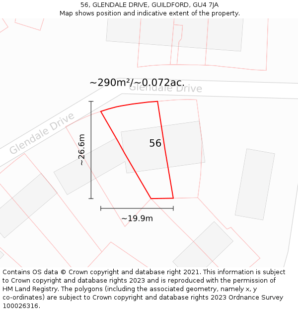 56, GLENDALE DRIVE, GUILDFORD, GU4 7JA: Plot and title map