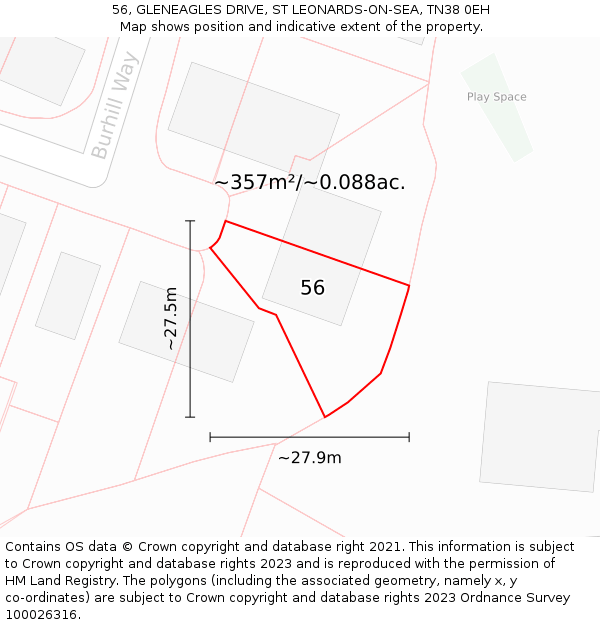 56, GLENEAGLES DRIVE, ST LEONARDS-ON-SEA, TN38 0EH: Plot and title map