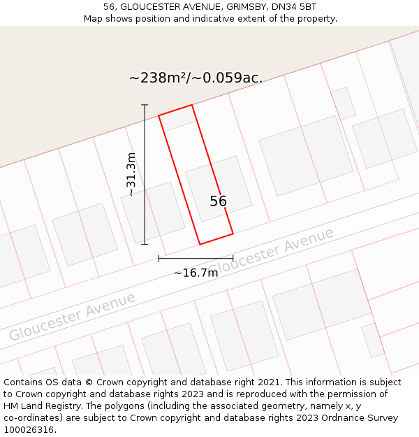56, GLOUCESTER AVENUE, GRIMSBY, DN34 5BT: Plot and title map