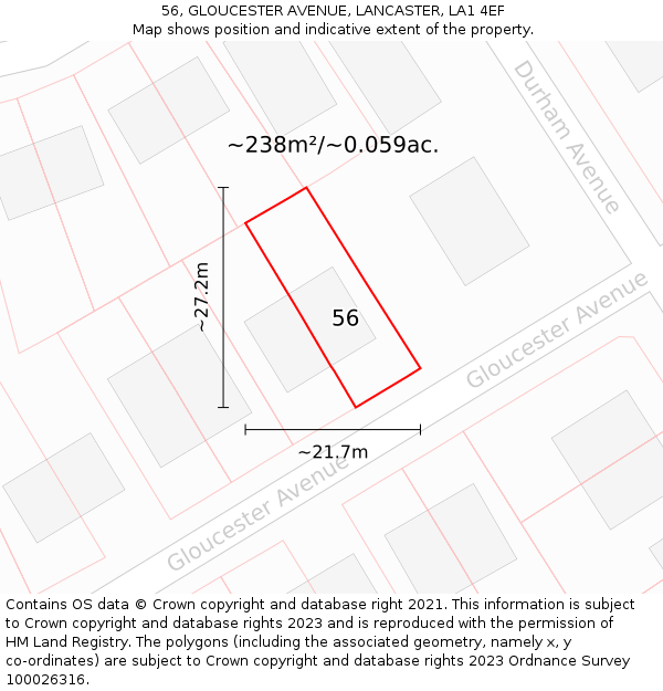 56, GLOUCESTER AVENUE, LANCASTER, LA1 4EF: Plot and title map