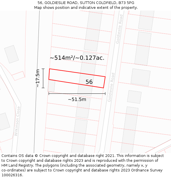 56, GOLDIESLIE ROAD, SUTTON COLDFIELD, B73 5PG: Plot and title map