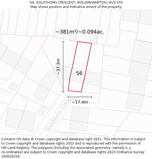 56, GOLDTHORN CRESCENT, WOLVERHAMPTON, WV4 5TX: Plot and title map
