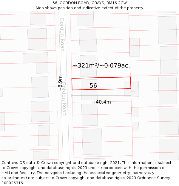 56, GORDON ROAD, GRAYS, RM16 2GW: Plot and title map