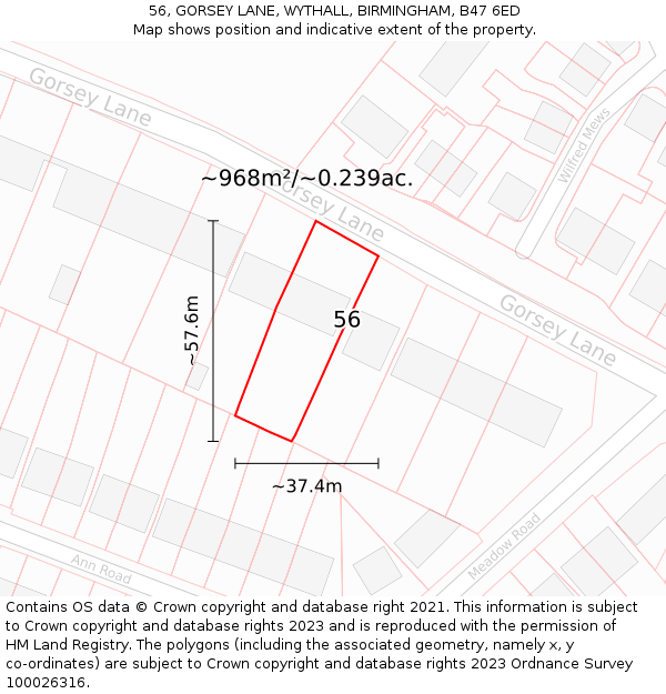 56, GORSEY LANE, WYTHALL, BIRMINGHAM, B47 6ED: Plot and title map