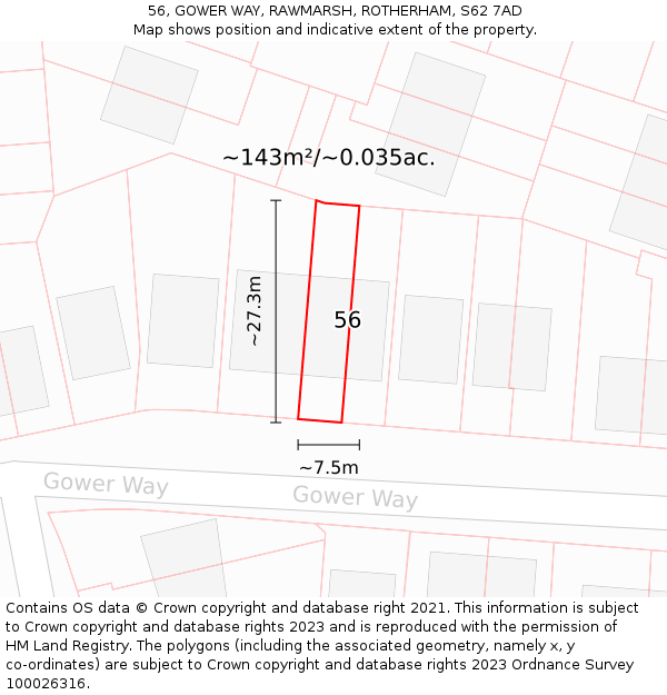 56, GOWER WAY, RAWMARSH, ROTHERHAM, S62 7AD: Plot and title map
