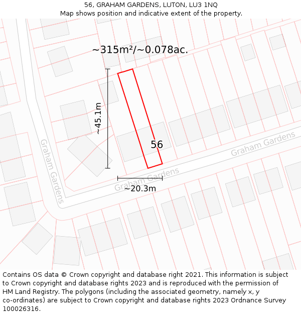 56, GRAHAM GARDENS, LUTON, LU3 1NQ: Plot and title map