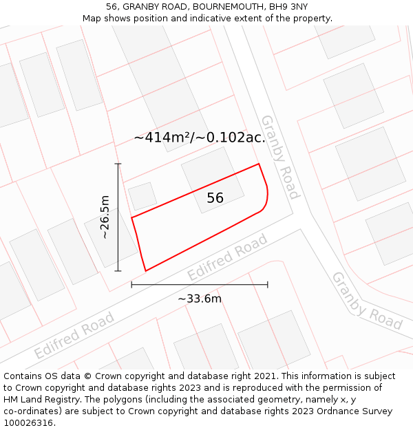 56, GRANBY ROAD, BOURNEMOUTH, BH9 3NY: Plot and title map