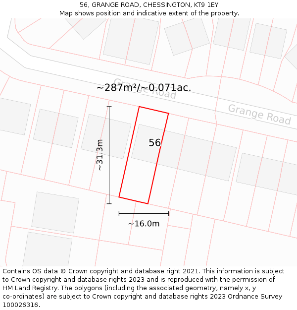 56, GRANGE ROAD, CHESSINGTON, KT9 1EY: Plot and title map