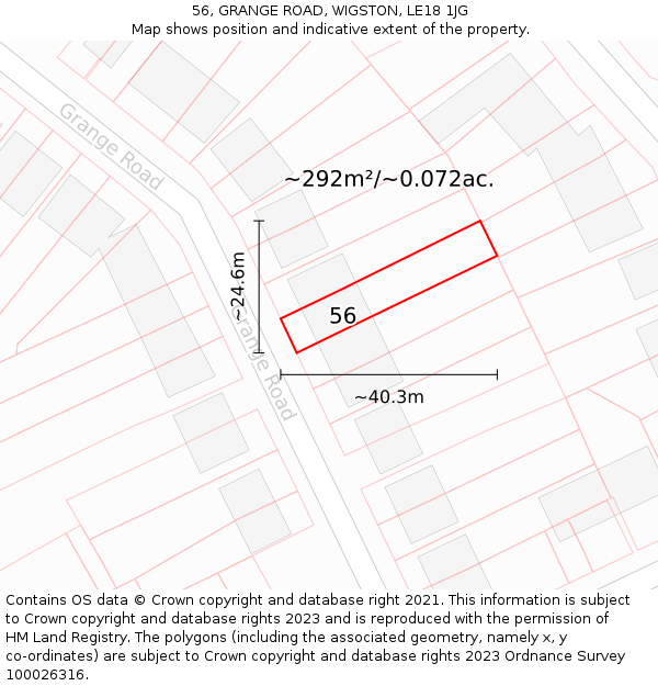56, GRANGE ROAD, WIGSTON, LE18 1JG: Plot and title map