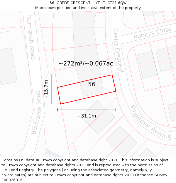 56, GREBE CRESCENT, HYTHE, CT21 6QW: Plot and title map