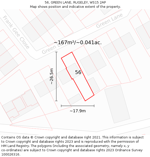 56, GREEN LANE, RUGELEY, WS15 2AP: Plot and title map