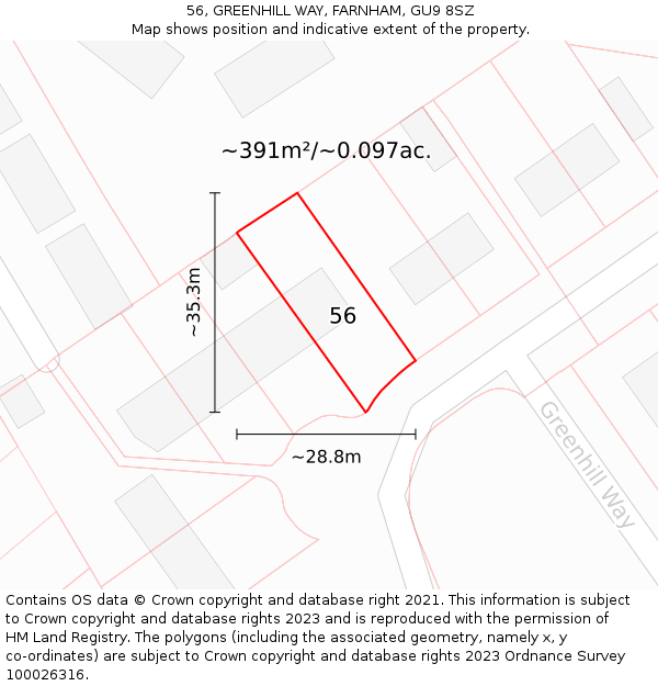 56, GREENHILL WAY, FARNHAM, GU9 8SZ: Plot and title map