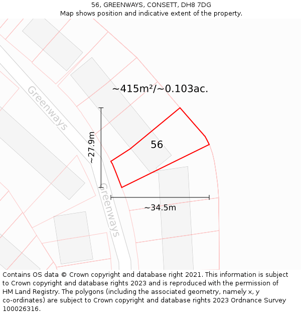56, GREENWAYS, CONSETT, DH8 7DG: Plot and title map
