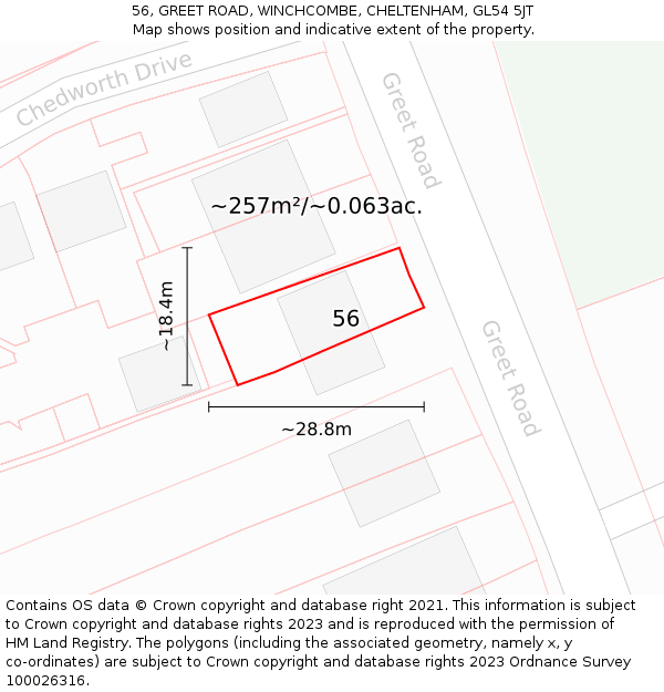 56, GREET ROAD, WINCHCOMBE, CHELTENHAM, GL54 5JT: Plot and title map