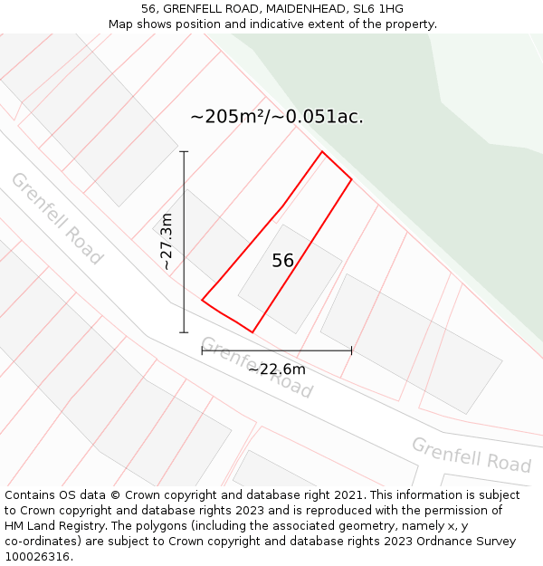 56, GRENFELL ROAD, MAIDENHEAD, SL6 1HG: Plot and title map