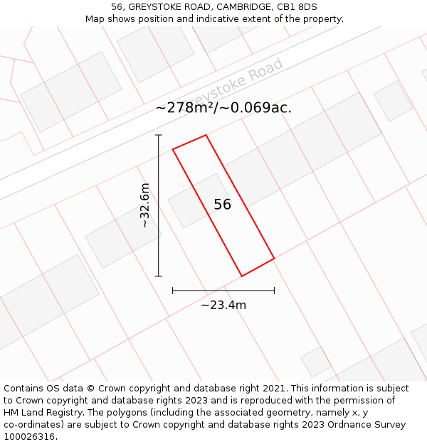 56, GREYSTOKE ROAD, CAMBRIDGE, CB1 8DS: Plot and title map
